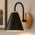 Nordic Iron Shade & Wooden Backplate Wall Sconce (Dimmable)