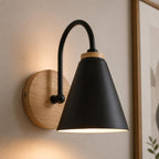 Nordic Iron Shade & Wooden Backplate Wall Sconce (Dimmable)