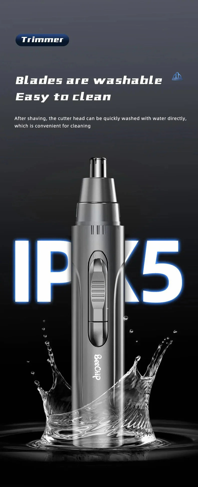 Nose & Ear Trimmer Stainless Steel Blades USB Rechargeable