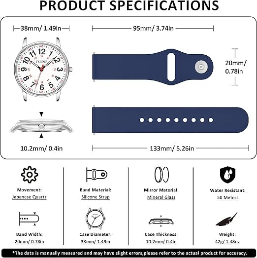 Nurses Watch Luminous Dial & Second Hand 50M Water Resistant