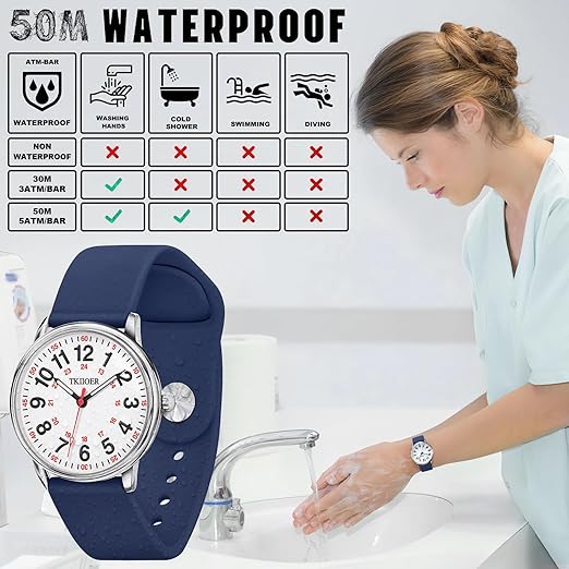 Nurses Watch Luminous Dial & Second Hand 50M Water Resistant