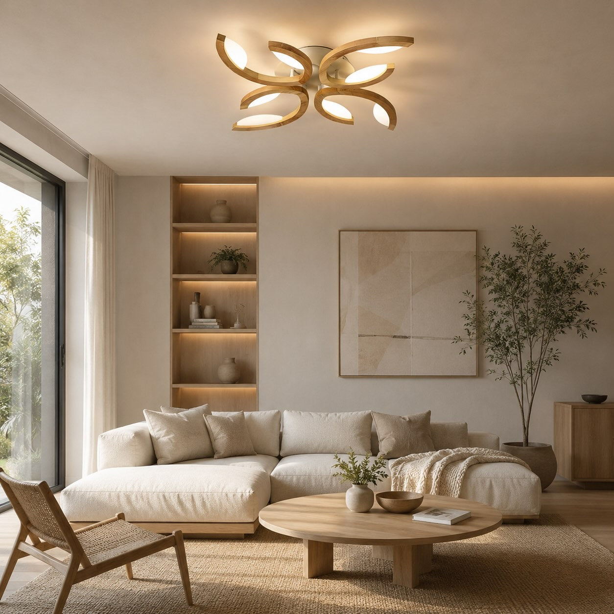 Oak Frame Adjustable LED Ceiling Light (3-5 Light Options)