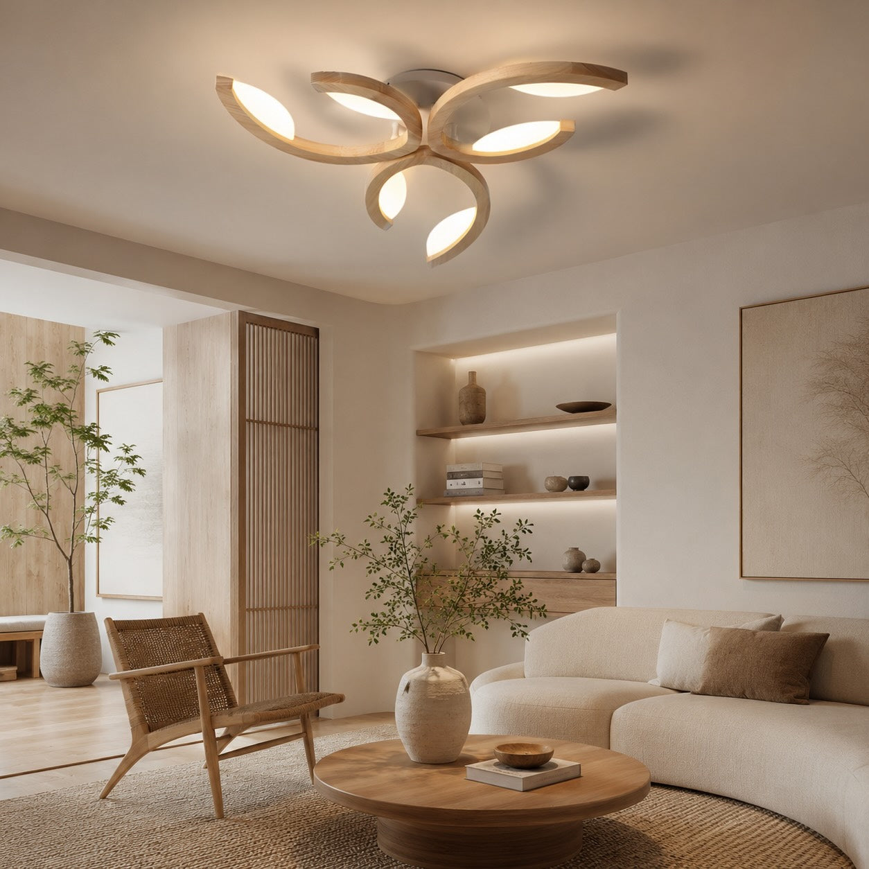 Oak Frame Adjustable LED Ceiling Light (3-5 Light Options)