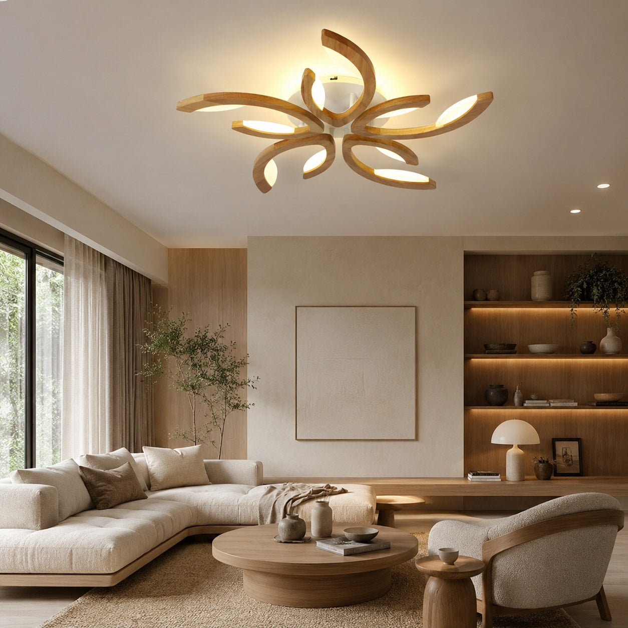 Oak Frame Adjustable LED Ceiling Light (3-5 Light Options)