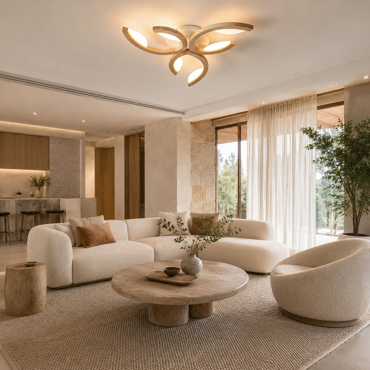 Oak Frame Adjustable LED Ceiling Light (3-5 Light Options)