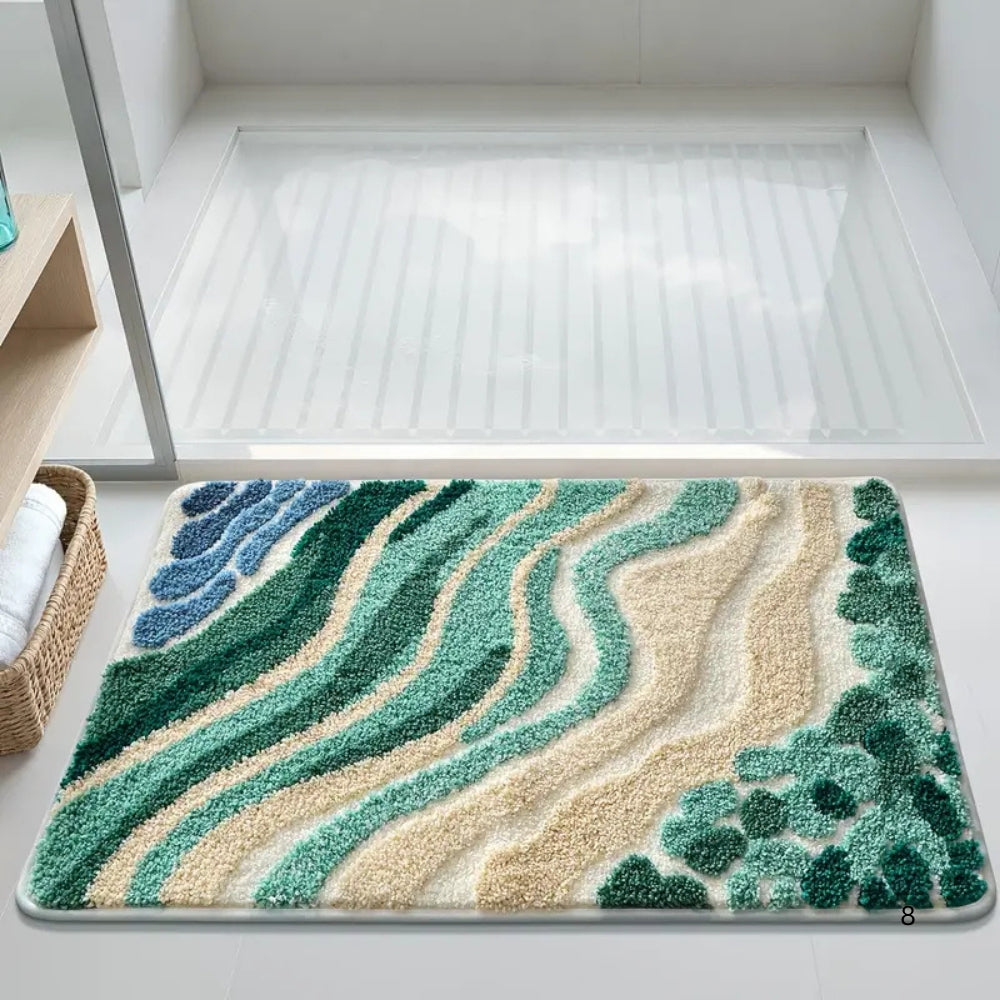 Ocean Wave Microfiber Plush Non-Slip Bath Mat