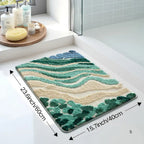 Ocean Wave Microfiber Plush Non-Slip Bath Mat