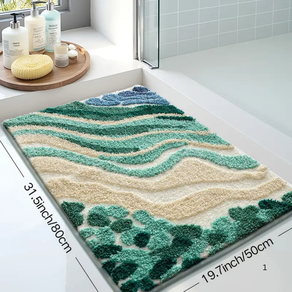 Ocean Wave Microfiber Plush Non-Slip Bath Mat