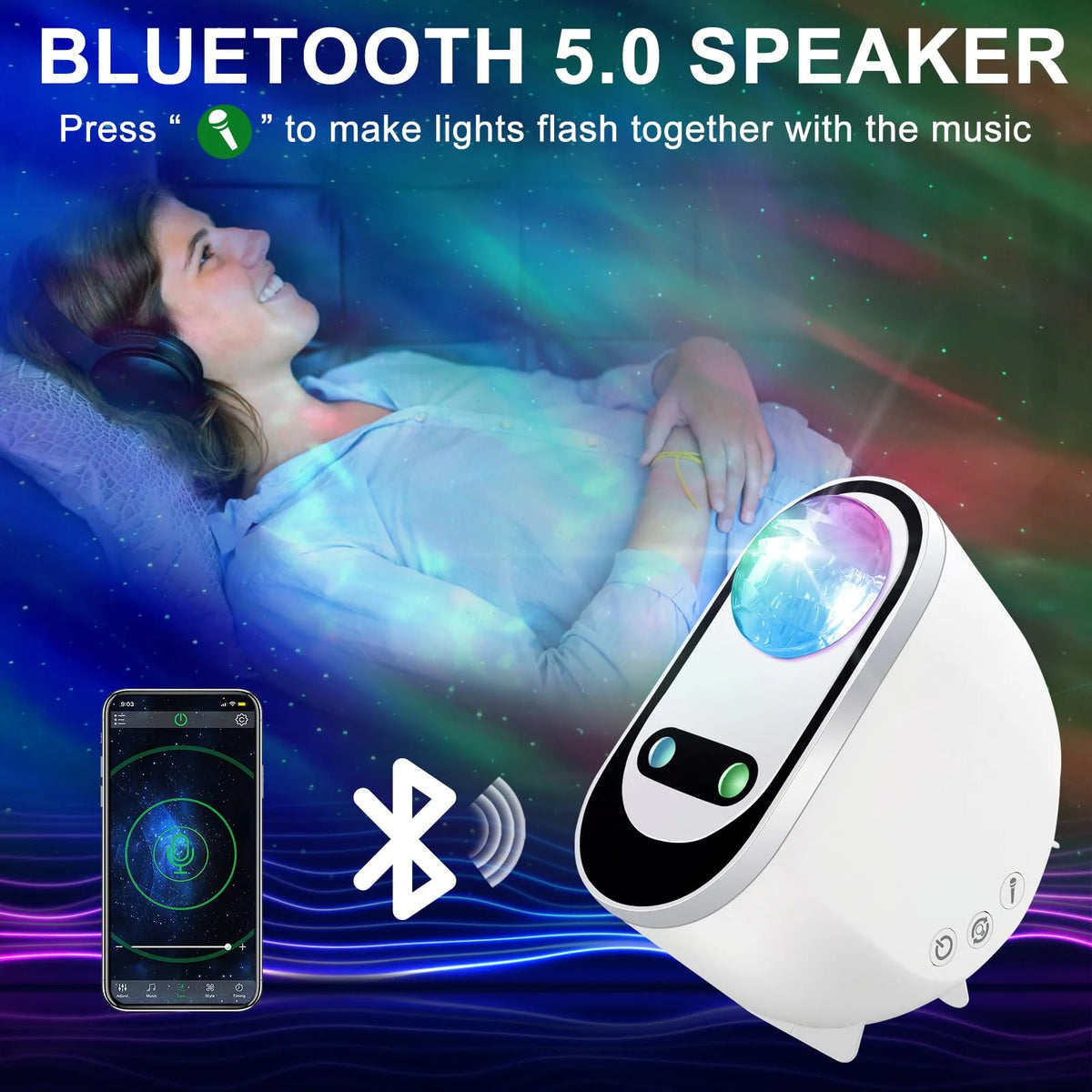 Ocean Wave Projector LED & Bluetooth Speaker Voice Control
