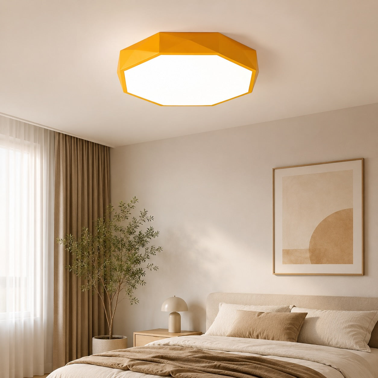 Octagonal Metal Remote-Dimmable LED Flush Mount Ceiling Light