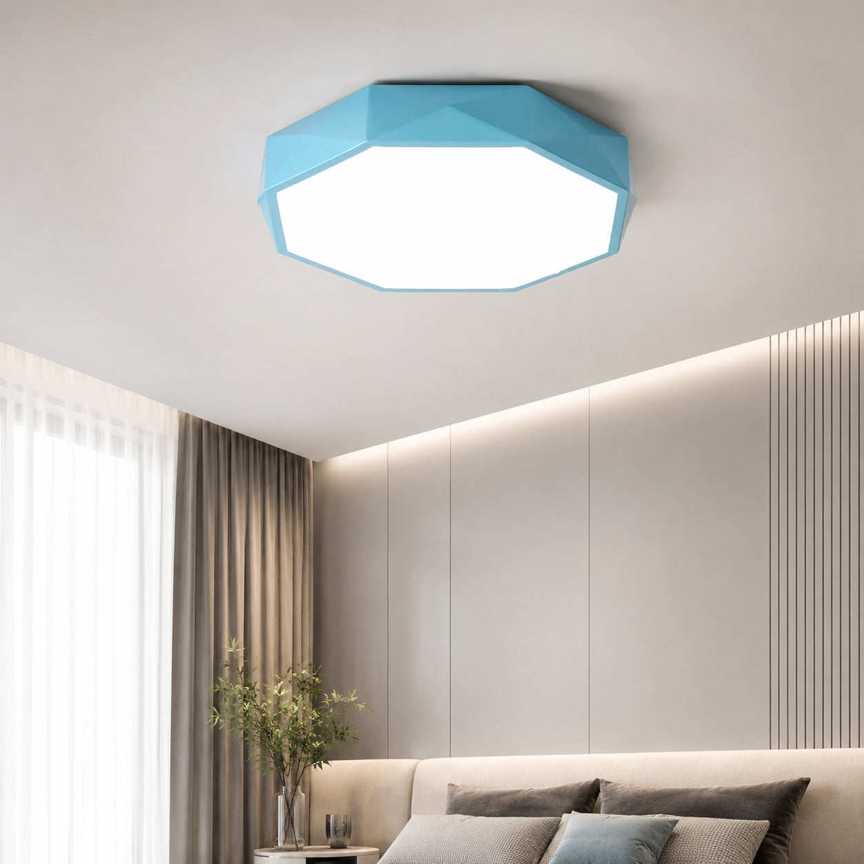 Octagonal Metal Remote-Dimmable LED Flush Mount Ceiling Light