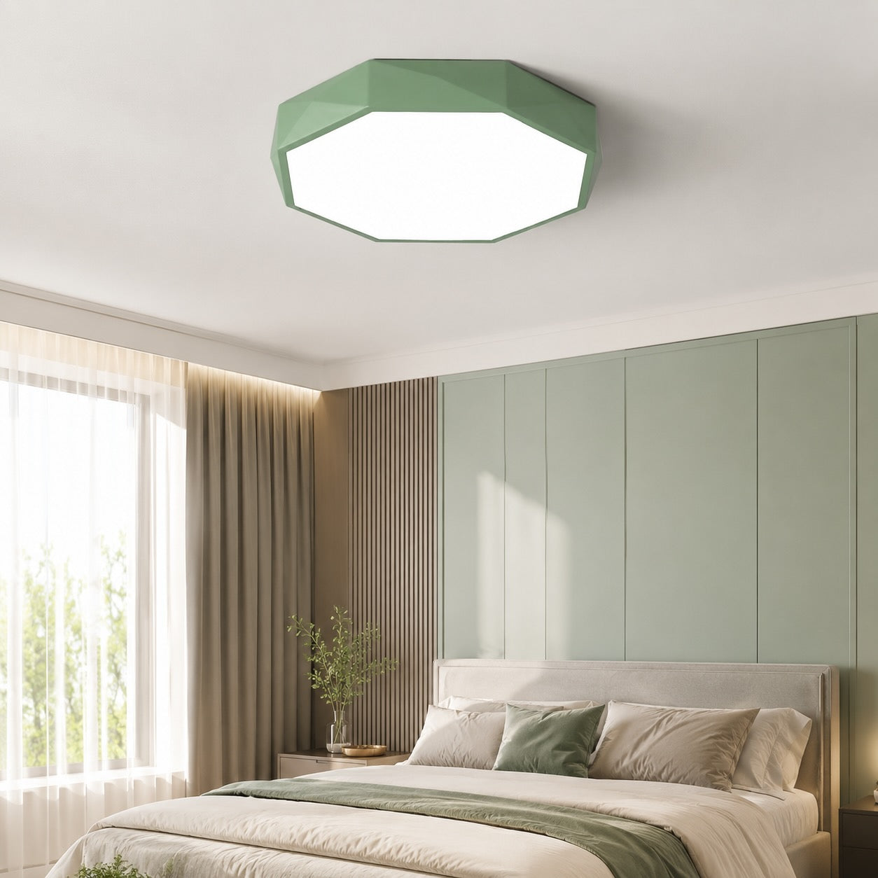 Octagonal Metal Remote-Dimmable LED Flush Mount Ceiling Light