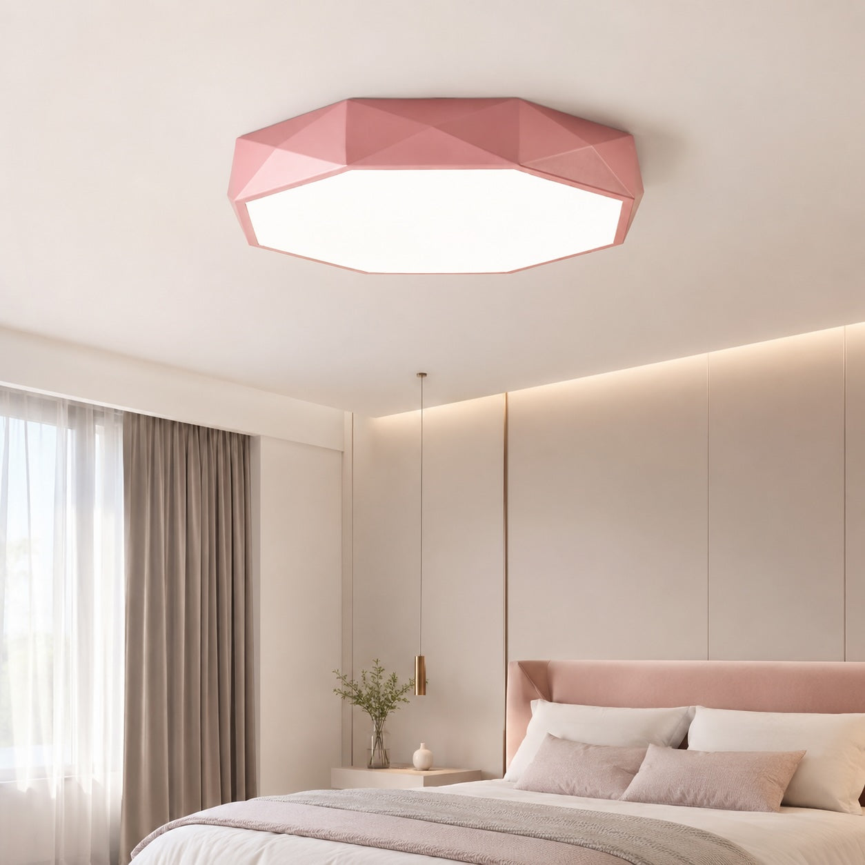 Octagonal Metal Remote-Dimmable LED Flush Mount Ceiling Light