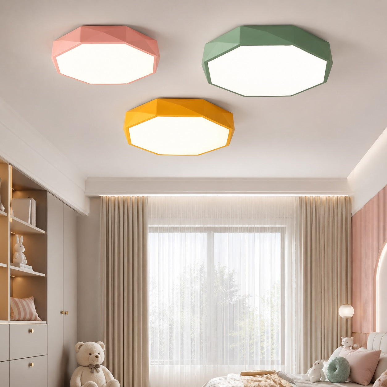 Octagonal Metal Remote-Dimmable LED Flush Mount Ceiling Light