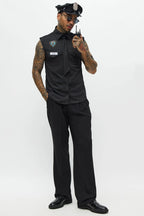 Officer Costume Set Black Short Sleeve Shirt & Stretch Hat