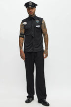 Officer Costume Set Black Short Sleeve Shirt & Stretch Hat