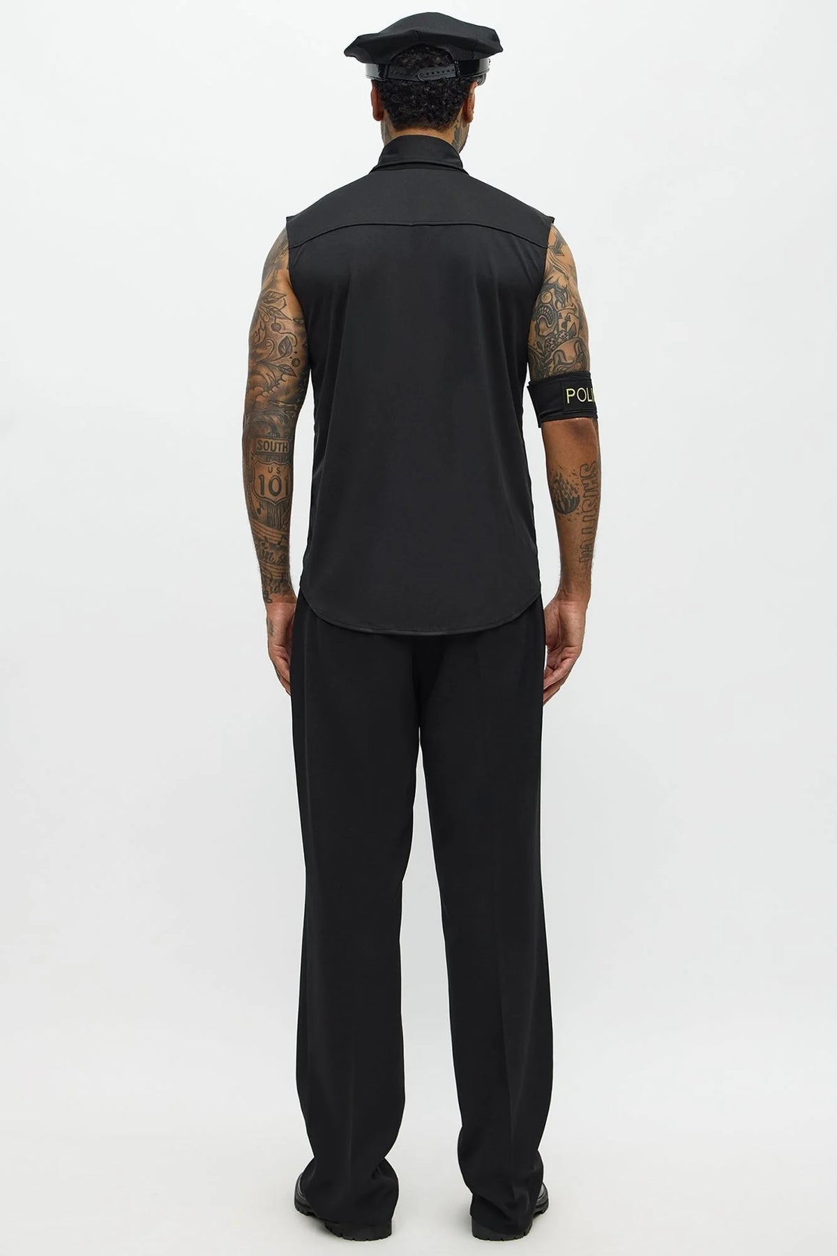 Officer Costume Set Black Short Sleeve Shirt & Stretch Hat
