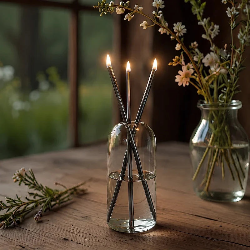 Oil Candle Refillable Mineral Oil Glass & Stainless Steel