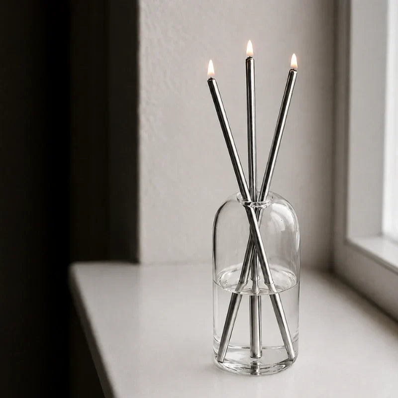 Oil Candle Refillable Mineral Oil Glass & Stainless Steel