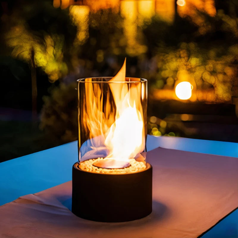 Oil Lamp Built-In Extinguisher Glass Cylinder & Metal Base