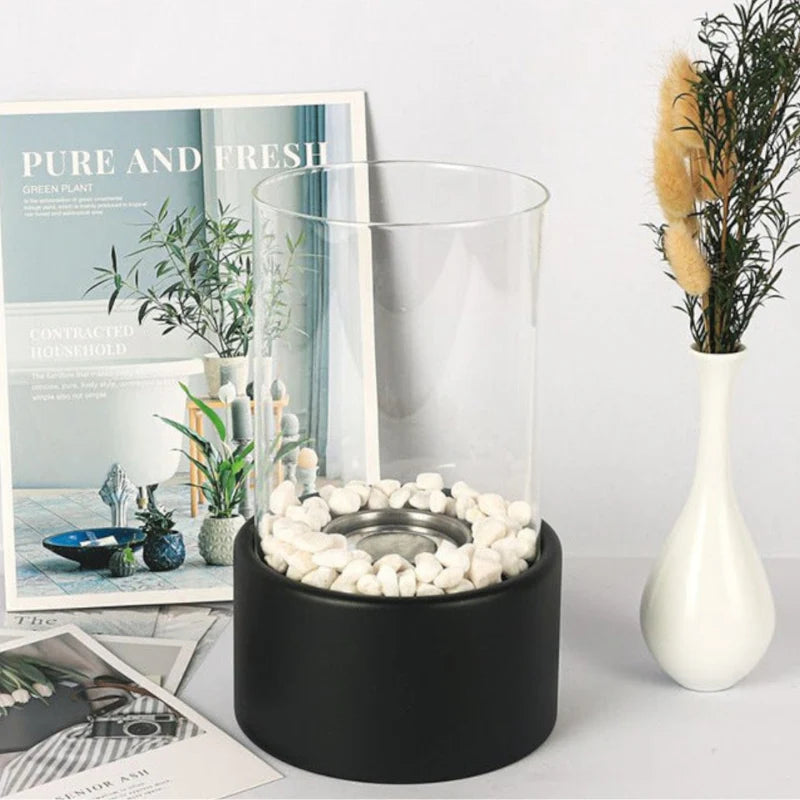 Oil Lamp Built-In Extinguisher Glass Cylinder & Metal Base