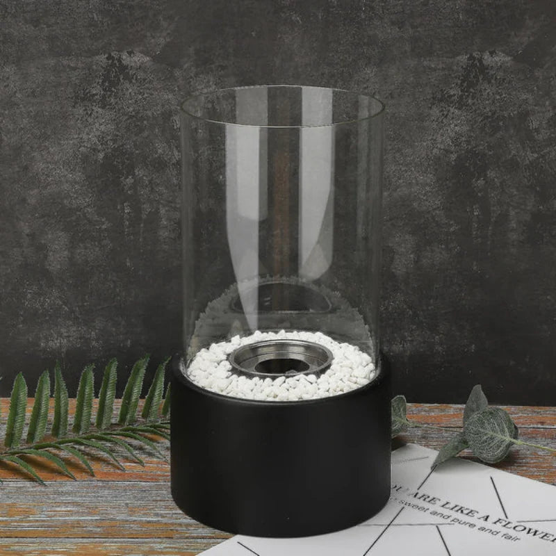 Oil Lamp Built-In Extinguisher Glass Cylinder & Metal Base