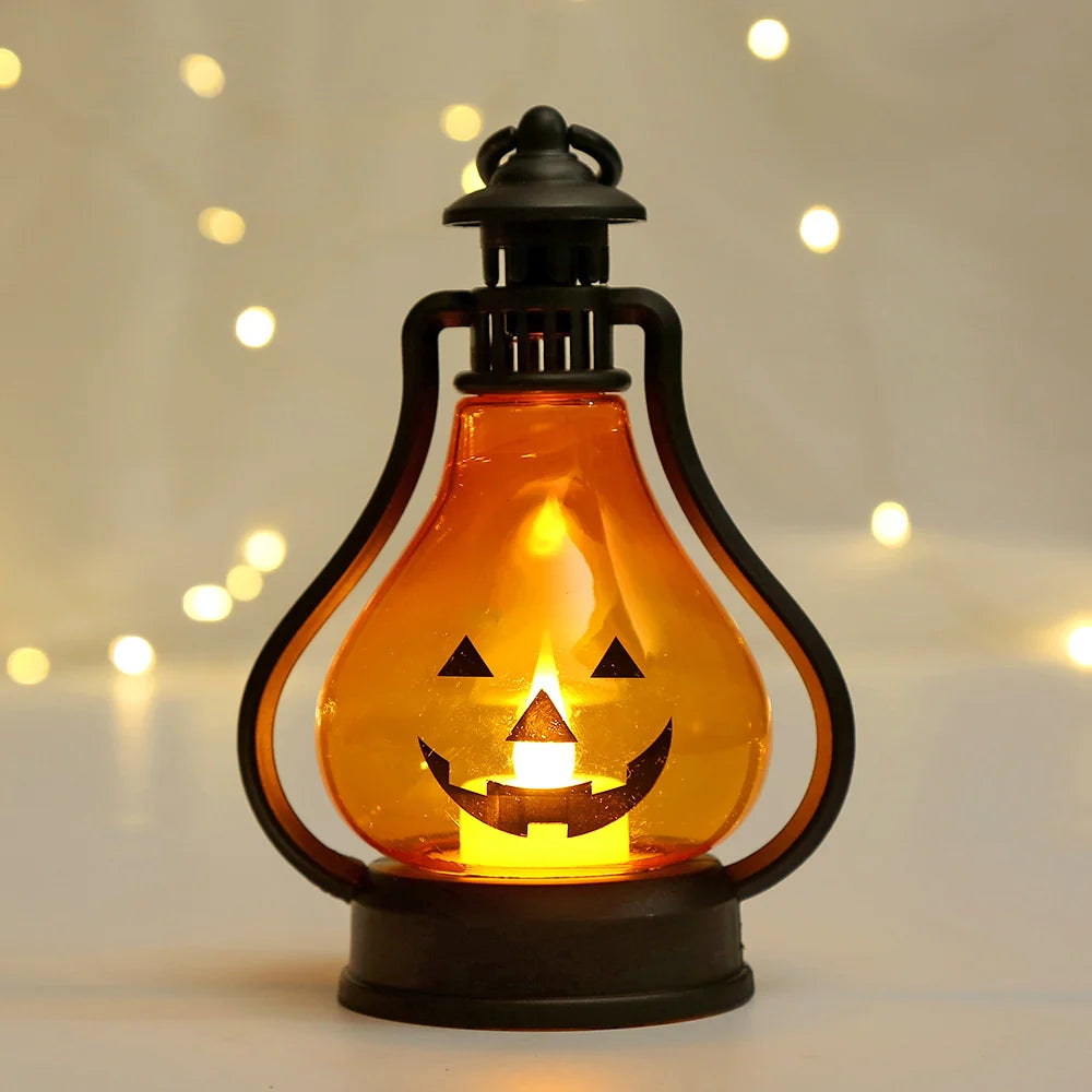 Oil Lamp Jack-O'-Lantern Glass & Metal Base LED Light