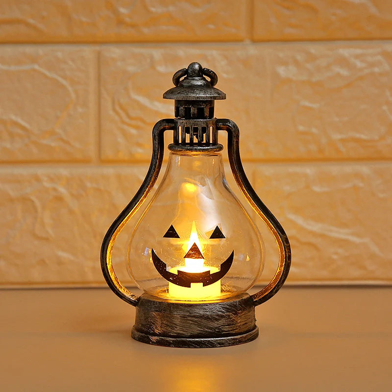 Oil Lamp Jack-O'-Lantern LED Glass & Metal Base