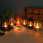 Oil Lamp Metal & Glass LED Flame Portable Handle
