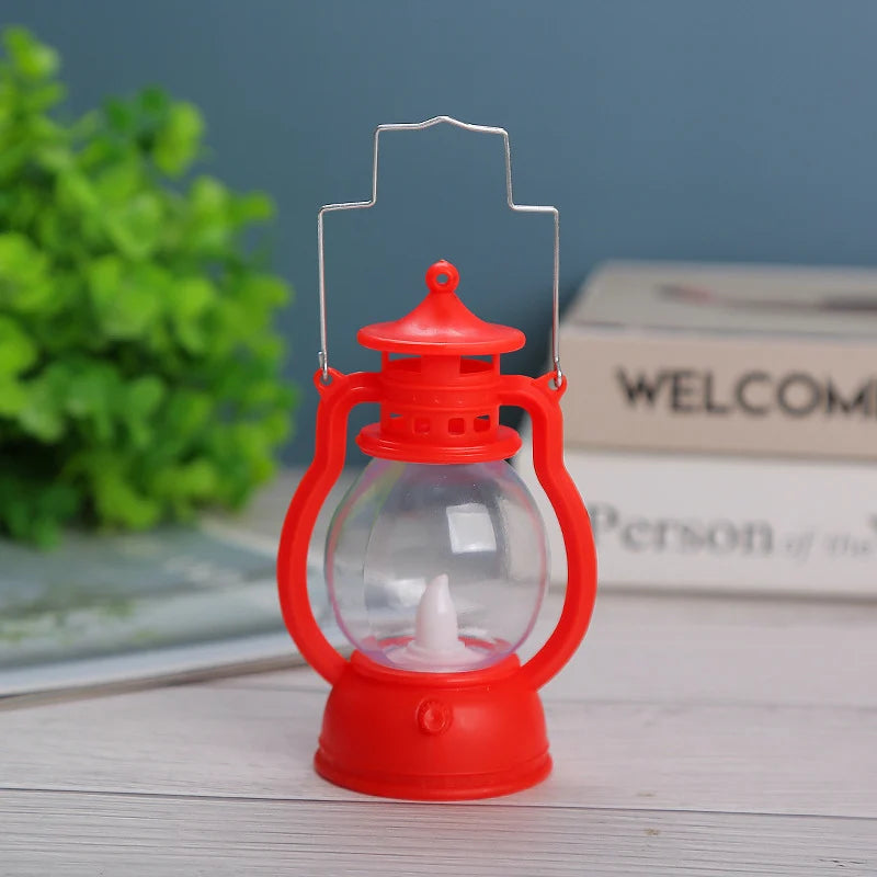 Oil Lamp Metal & Glass LED Flame Portable Handle