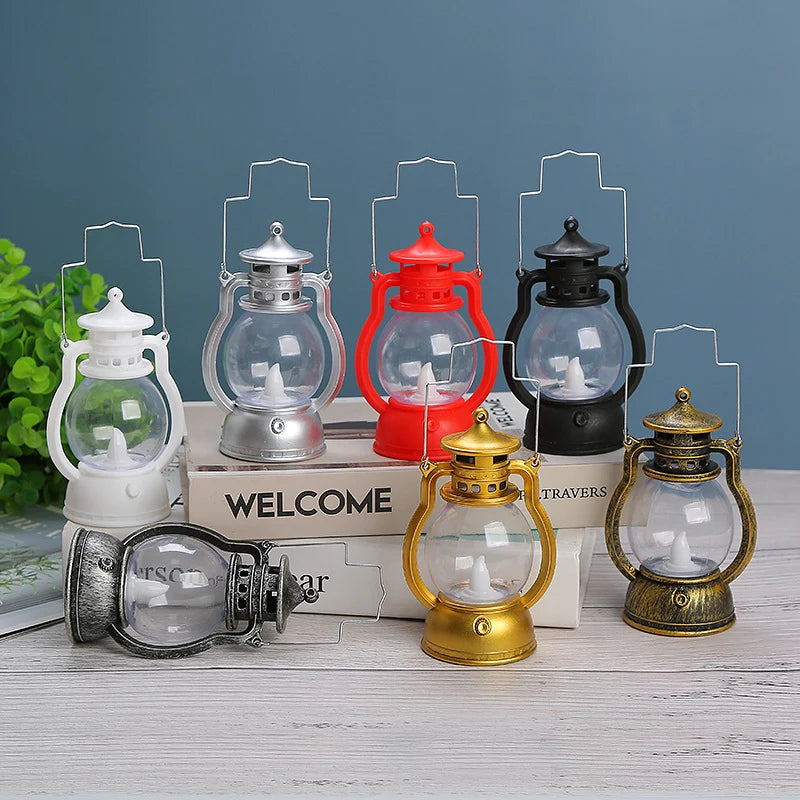 Oil Lamp Metal & Glass LED Flame Portable Handle