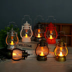 Oil Lamp Metal & Glass LED Flame Portable Handle