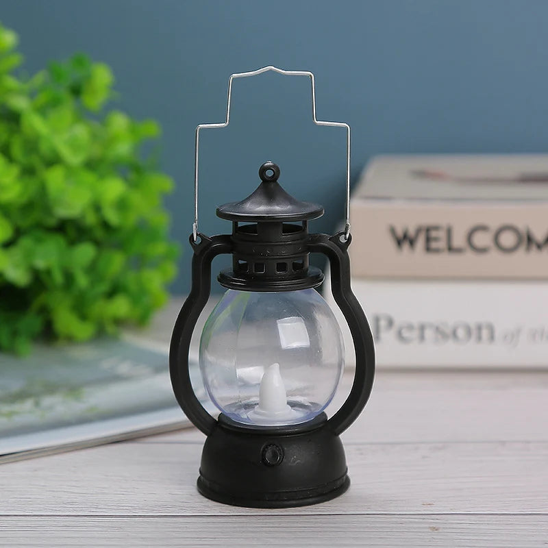 Oil Lamp Metal & Glass LED Flame Portable Handle