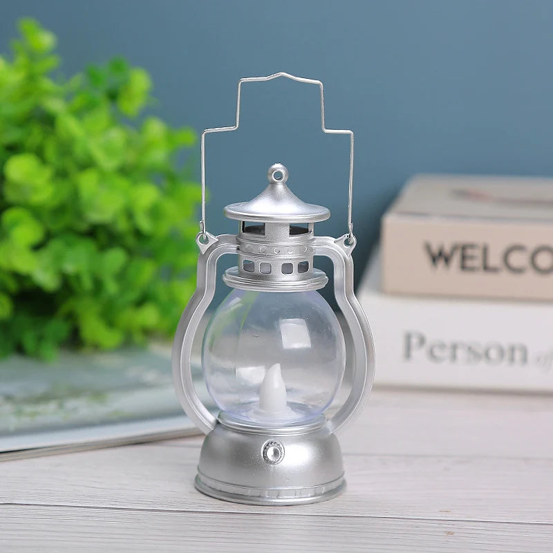 Oil Lamp Metal & Glass LED Flame Portable Handle