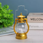 Oil Lamp Metal & Glass LED Flame Portable Handle