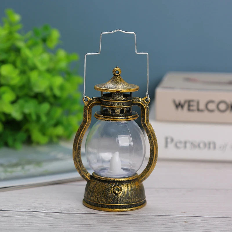 Oil Lamp Metal & Glass LED Flame Portable Handle