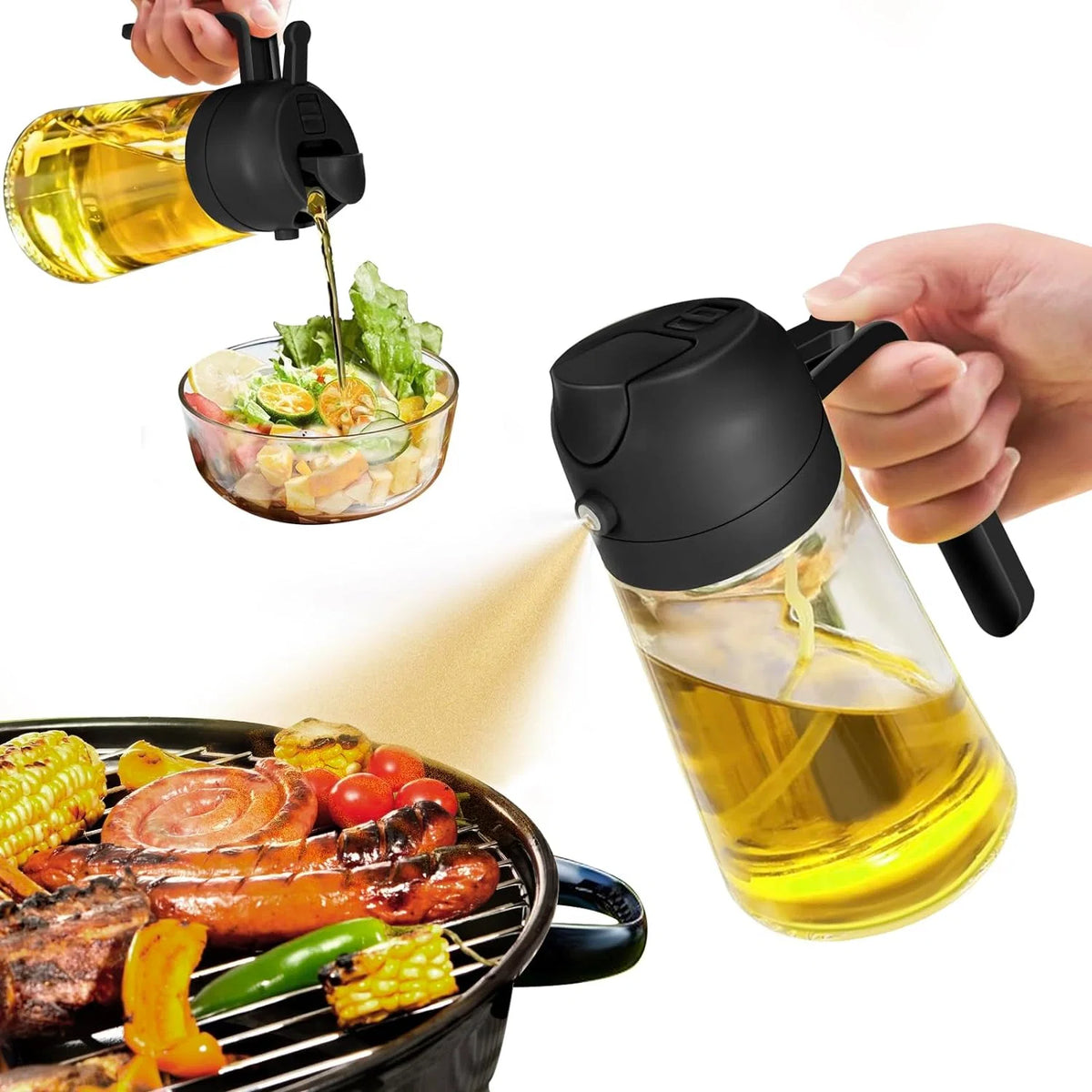 Olive Oil Sprayer & Dispenser Glass 16oz 2-in-1