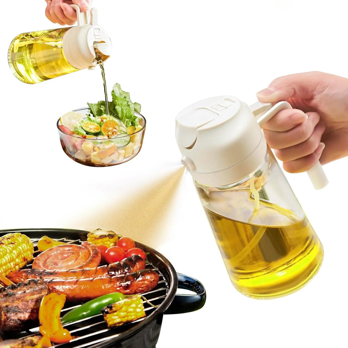 Olive Oil Sprayer & Dispenser Glass 16oz 2-in-1