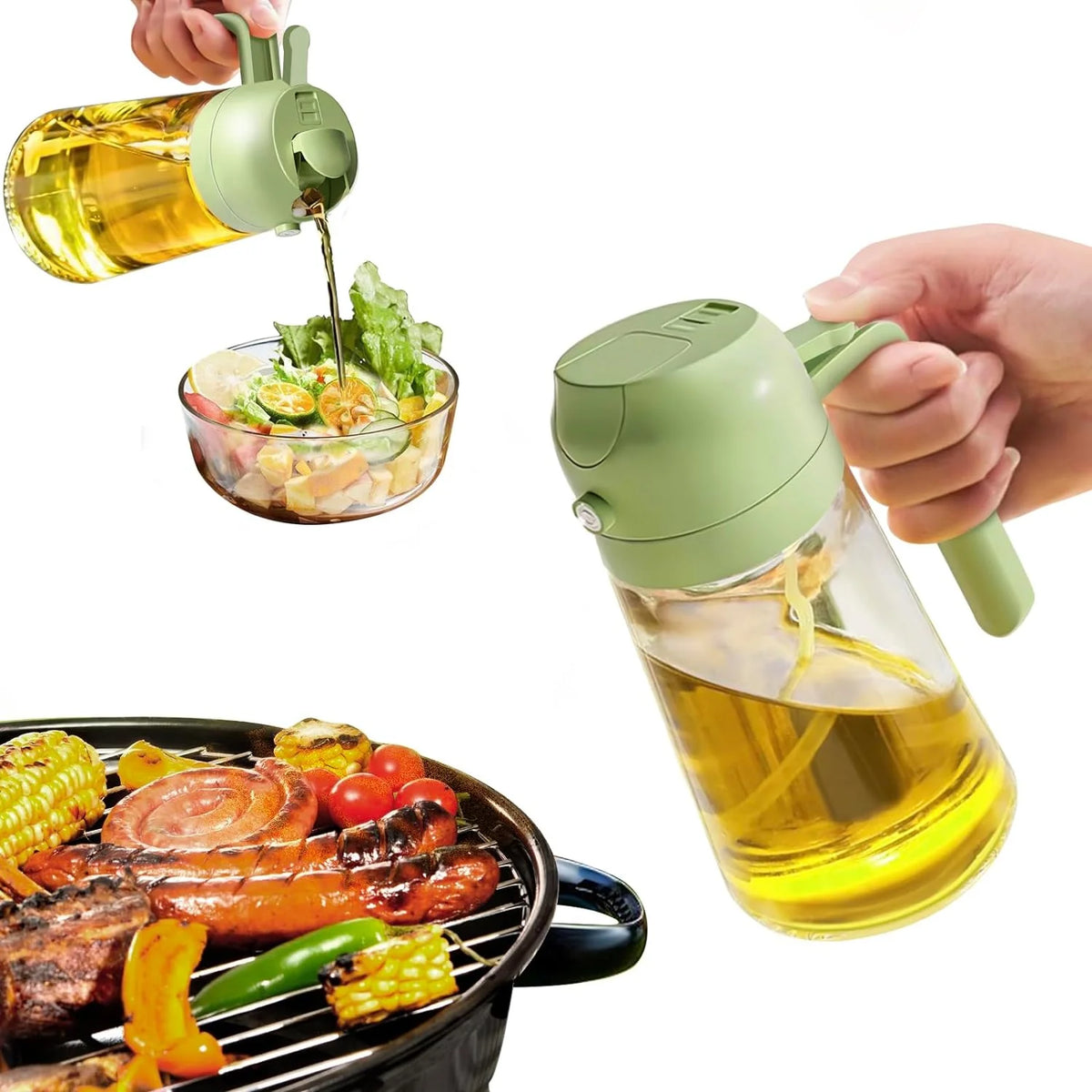 Olive Oil Sprayer & Dispenser Glass 16oz 2-in-1