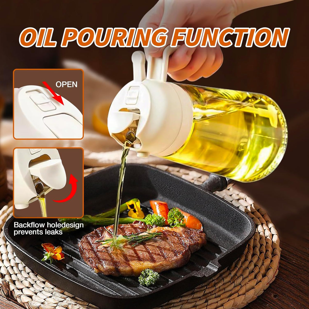 Olive Oil Sprayer & Dispenser Glass 16oz 2-in-1