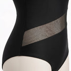 One-Shoulder Swimsuit Adjustable Ruching & Strap Diagonal Mesh