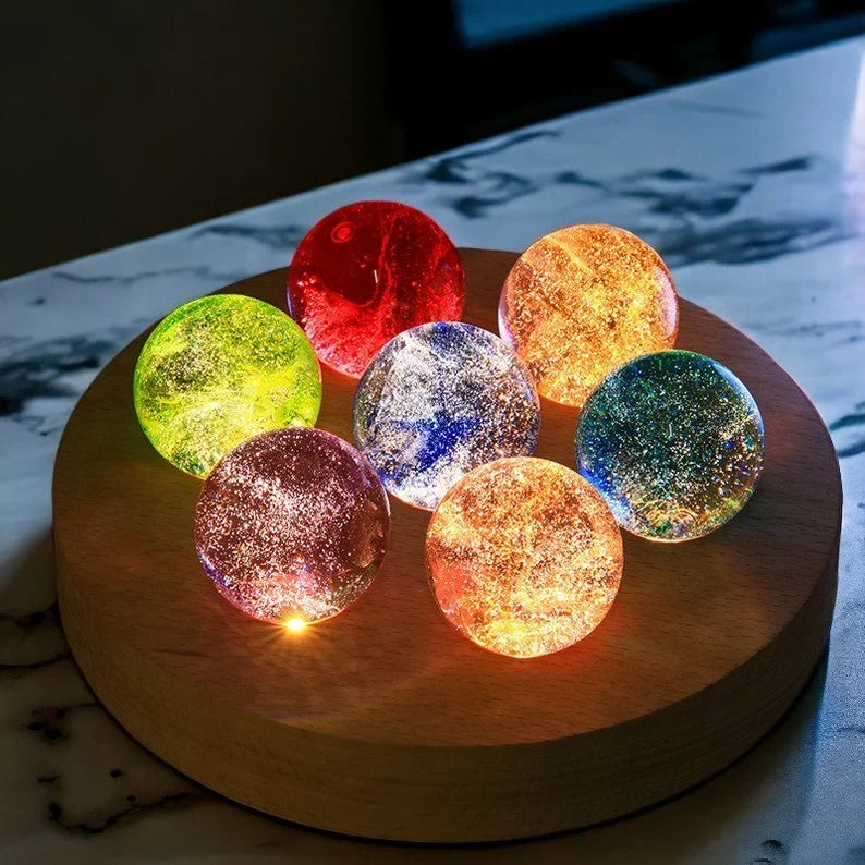 Orb Set 7-Piece Color-Changing USB Wood & Glass