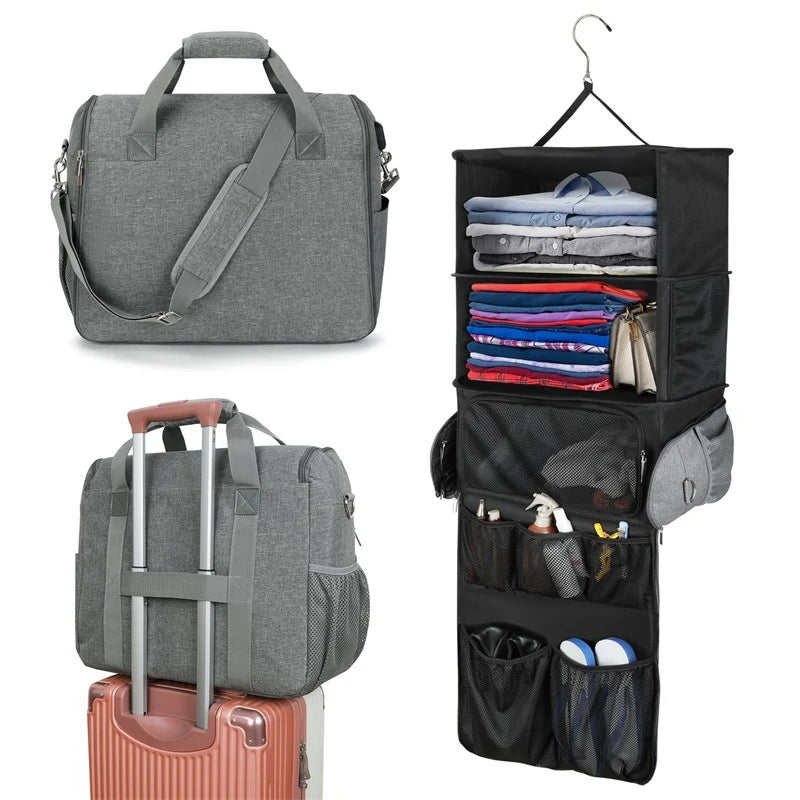 Organizer Duffel Bag Multiple Compartments Water-Resistant Removable Shoulder Strap
