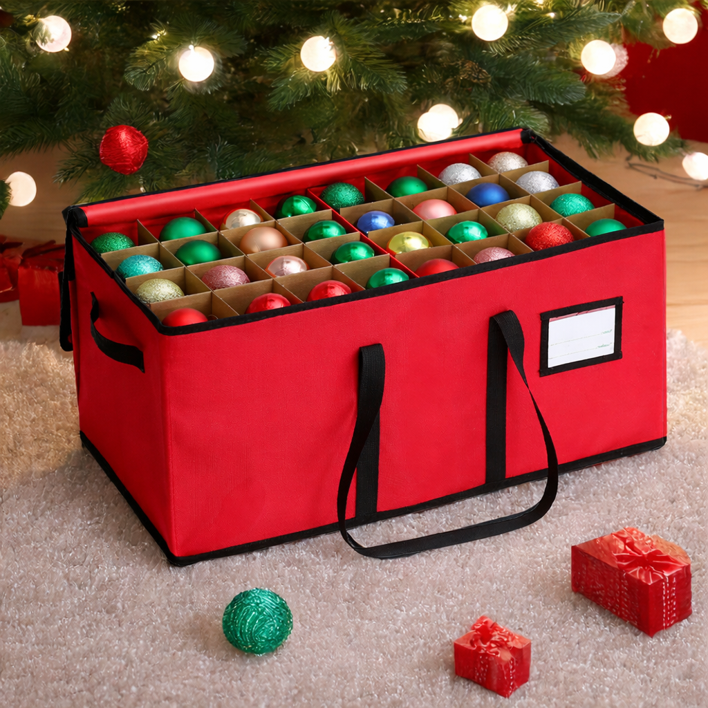 Ornament Storage Box Stackable Holds 72 Adjustable Dividers