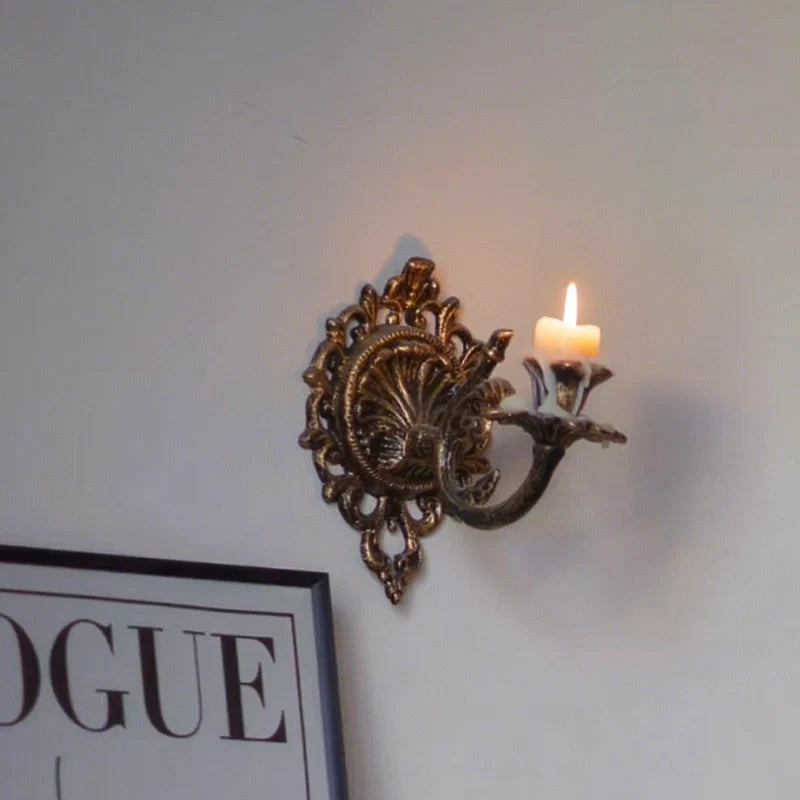 Ornate Vintage Wrought Iron Candle Wall Sconce