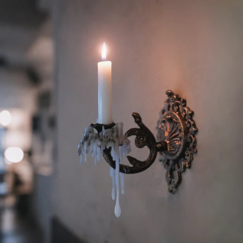 Ornate Vintage Wrought Iron Candle Wall Sconce