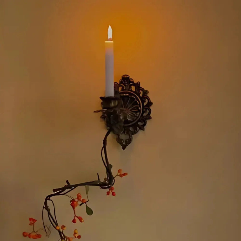 Ornate Vintage Wrought Iron Candle Wall Sconce