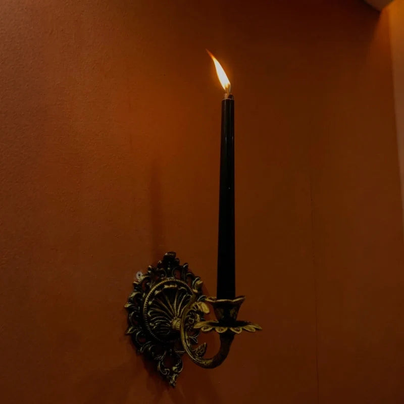 Ornate Vintage Wrought Iron Candle Wall Sconce