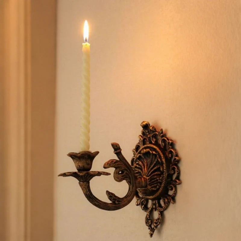 Ornate Vintage Wrought Iron Candle Wall Sconce