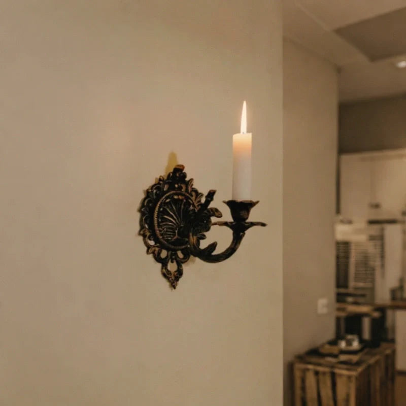 Ornate Vintage Wrought Iron Candle Wall Sconce